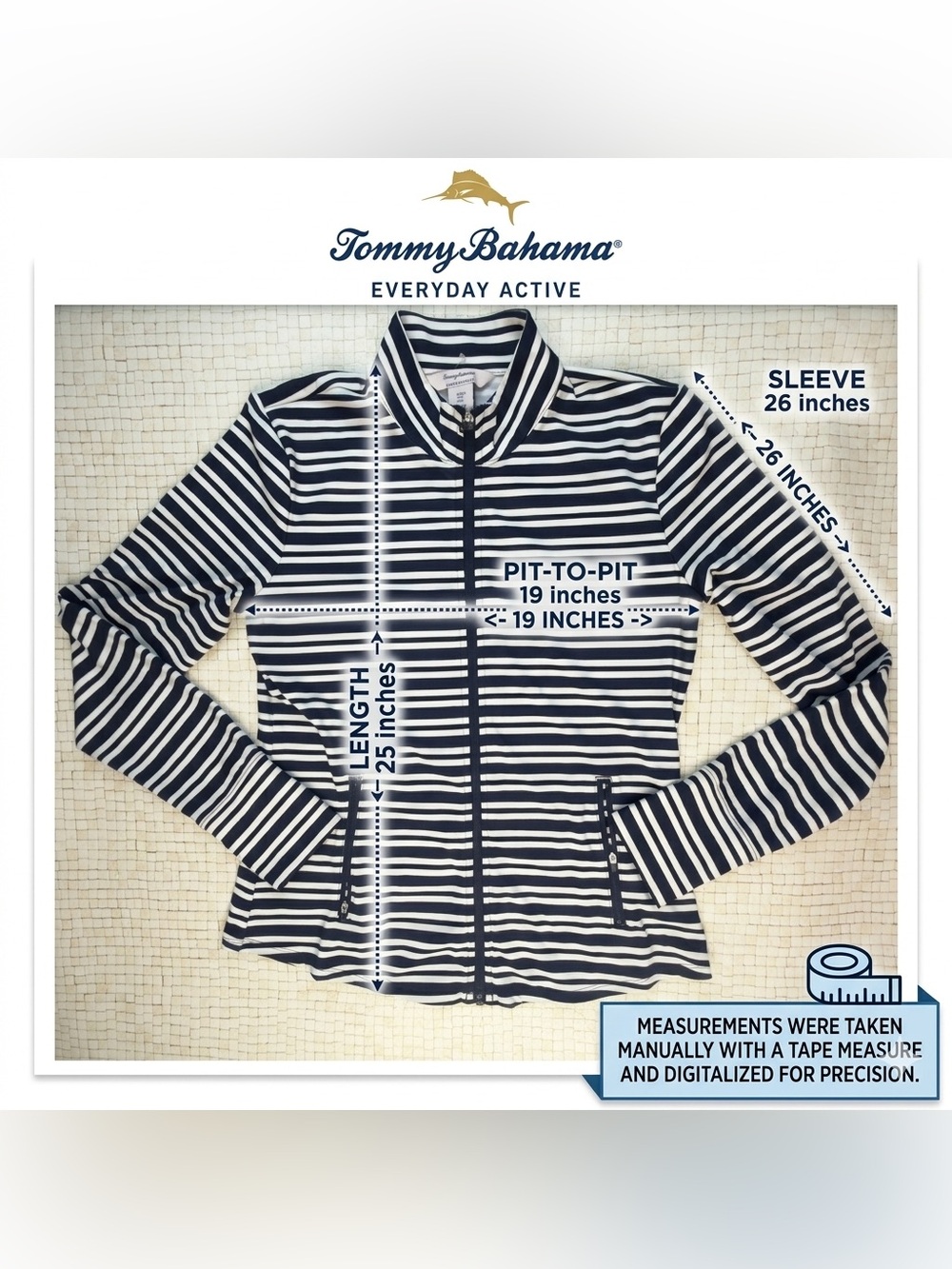Tommy Bahama Everyday Active Jacket Womens Large Blue White Striped Zip Up NWOT - Picture 9 of 9